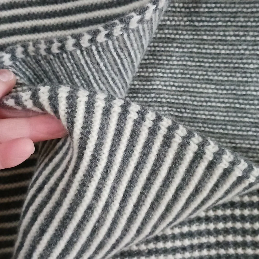 Barbour Gray and White Striped Wool Scarf